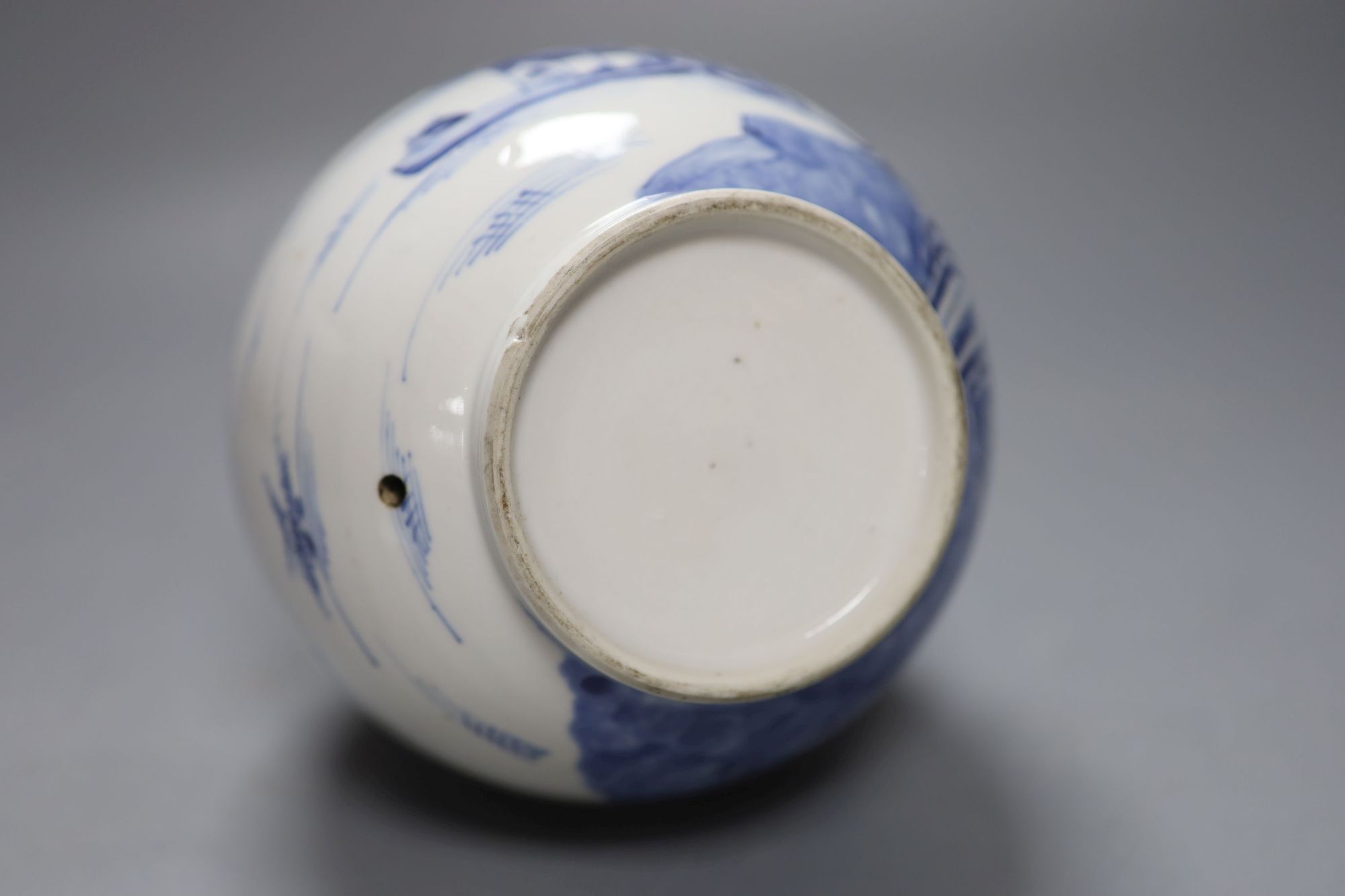 An 18th century Chinese blue and white guglet, once mounted as a lamp, height 25.5cm (drill hole to base)